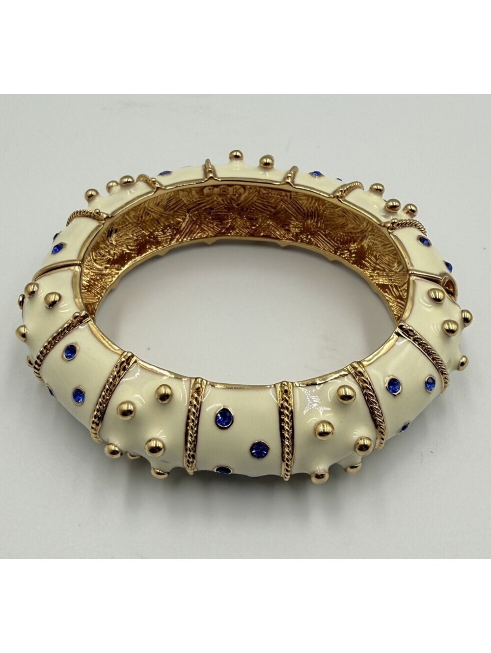 VTG Camrose Kross JBK Jacqueline Kennedy Cream Enamel Gold Tone Bangle Bracelet